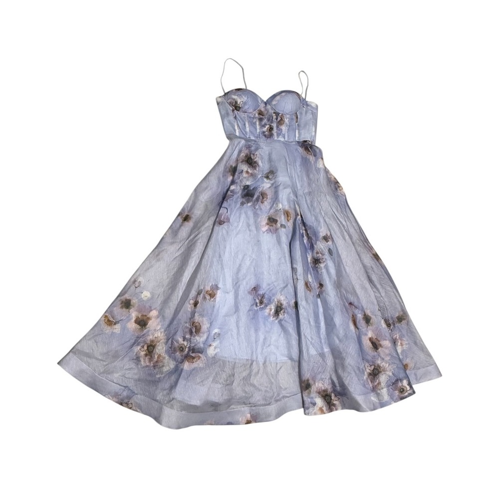 Zimmermann Hypnotic Picnic Lilac Poppy Floral Linen Silk Midi Dress Size 2 - Picture 5 of 12